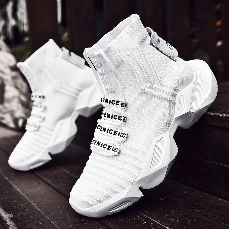 Streetwear Brand With White Flowers - Plus ขนาดสูงขนาดใหญ่กีฬาถุงเท้า Boot ถุงเท้าผู้ชายรองเท้าผ้าใบรองเท้าวิ่งผู้ชายกีฬารองเท้าสีขาวกีฬารองเท้าผู้ชายถัก Gym GME-1560
