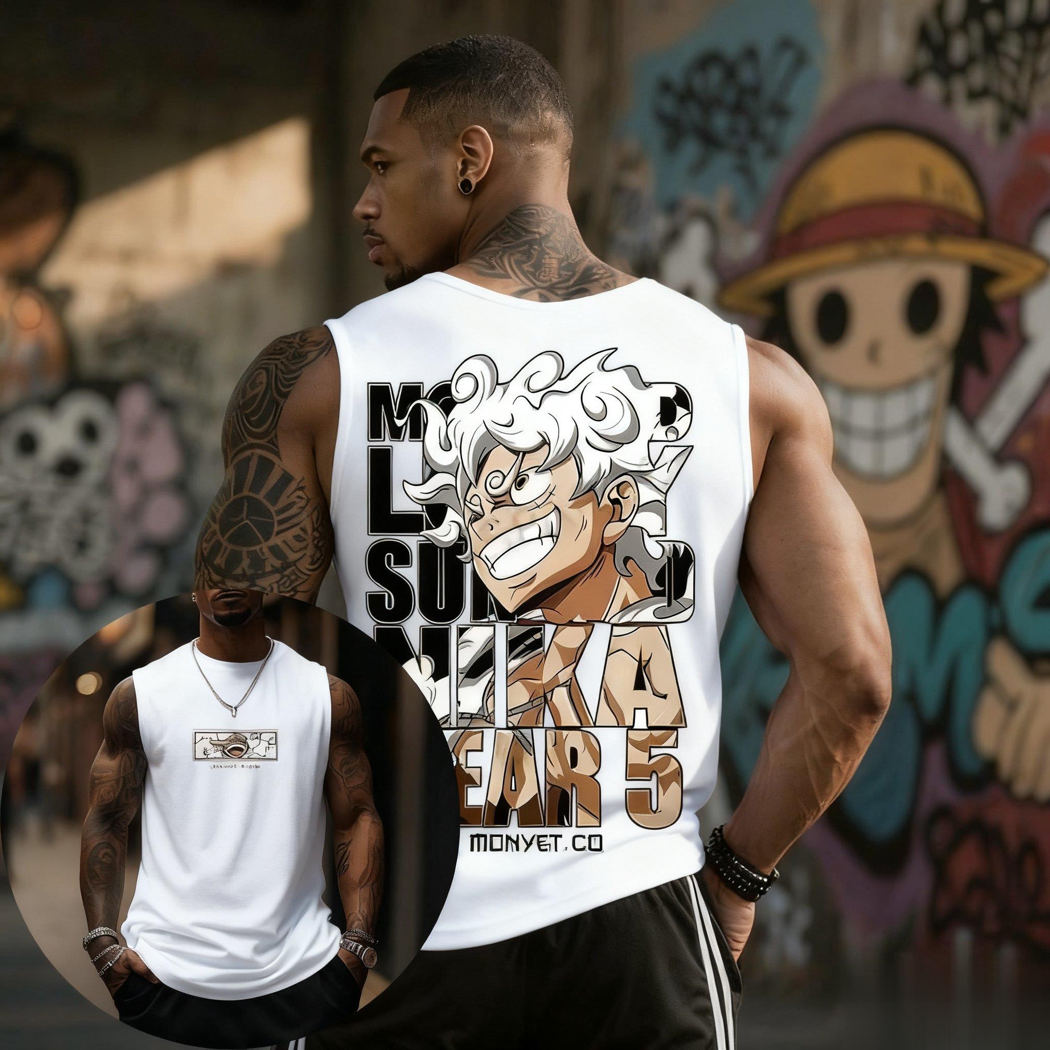 Good Streetwear Brand - เสื้อกล้ามวันพีซ ลูฟี่ เกียร์ 5 สำหรับผู้ชาย ผ้าฝ้าย